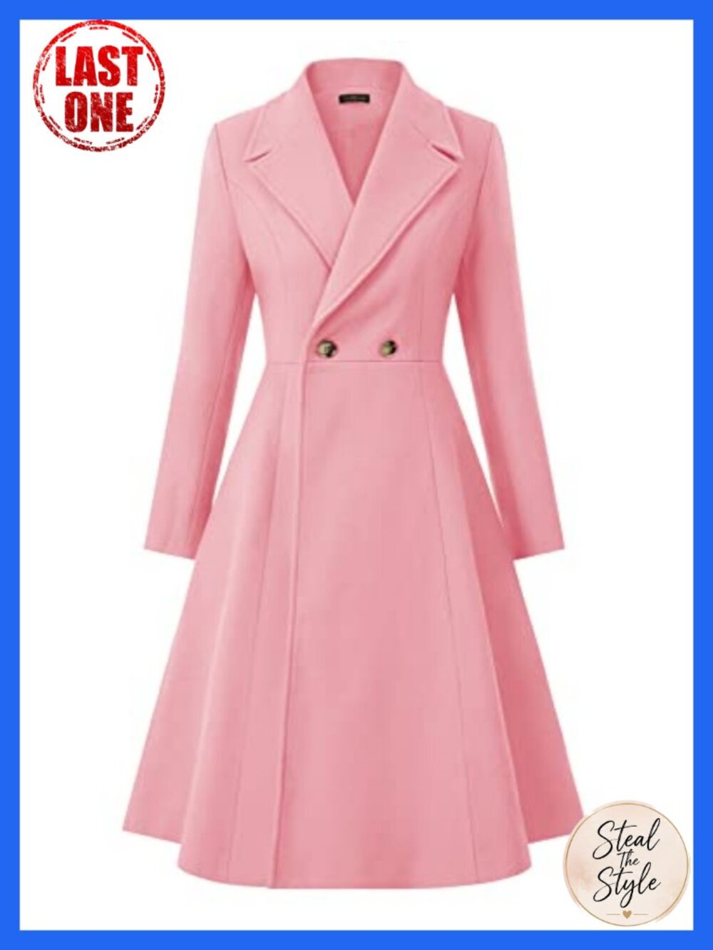 Women's Pea Coat Double Breasted A-Line Long Trench Coat Winter Dress Coat